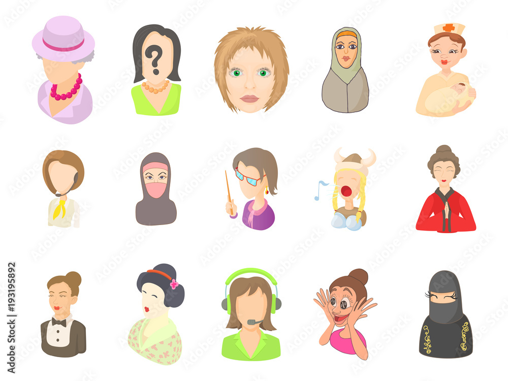 Woman avatar icon set, cartoon style Woman avatar icon set, cartoon style