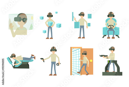 Man 3d game icon set, cartoon style