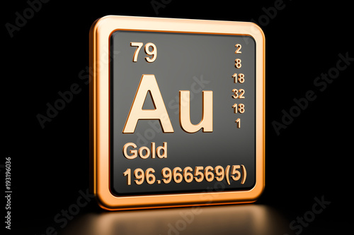 Gold aurum Au chemical element. 3D rendering