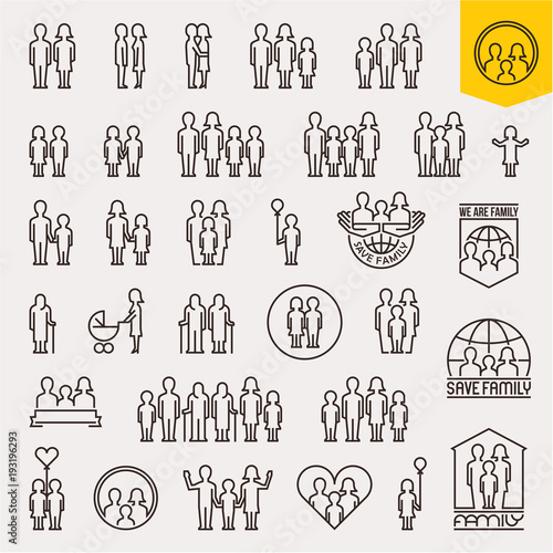 Family. Family icons set. Thin line people and family vector icons