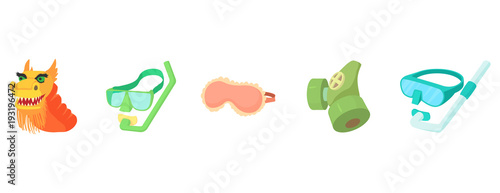 Mask icon set, cartoon style