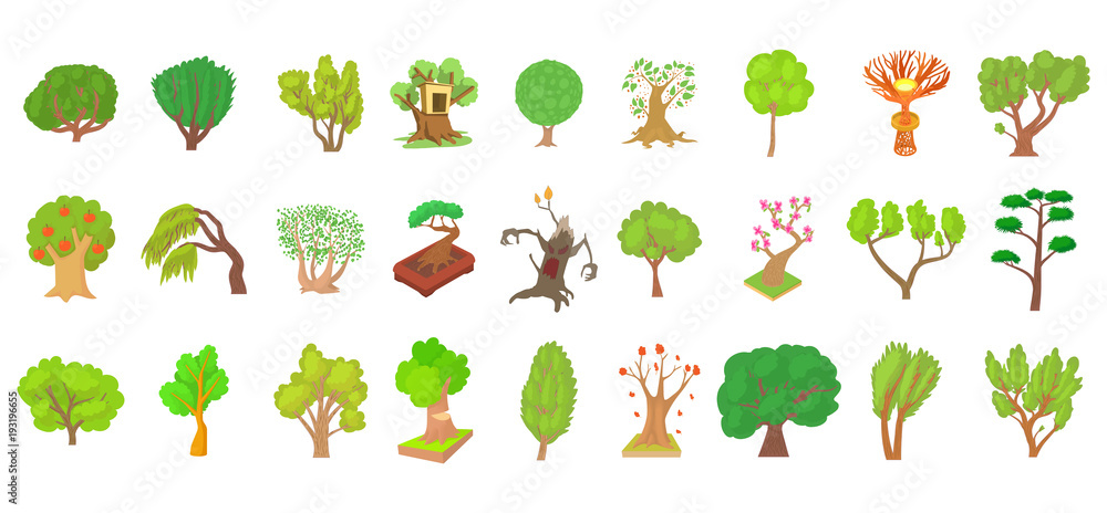 Tree icon set, cartoon style Tree icon set, cartoon style