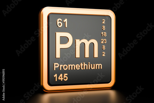 Promethium Pm chemical element. 3D rendering