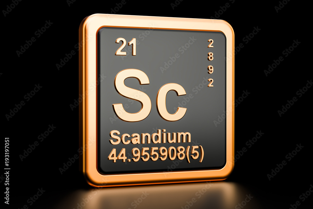 Scandium Sc chemical element. 3D rendering