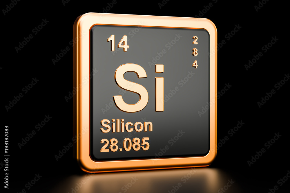 Silicon Si chemical element. 3D rendering