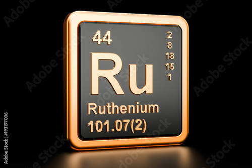 Ruthenium Ru chemical element. 3D rendering