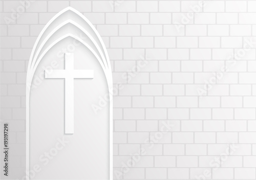 Good Friday, White cross on white brick background ,Vector illustration.