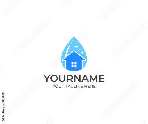 Cleaning and house in a drop of water logo template. Cleaning service concepts vector design. Cleaning services illustration