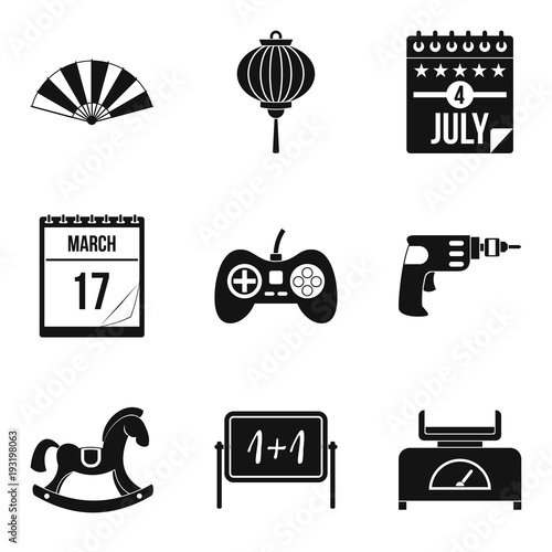 Household responsibilities icons set, simple style