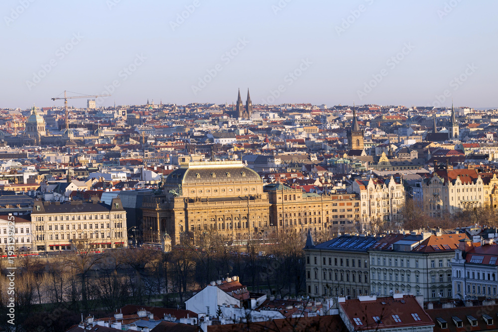 View on the winter Prague City with its Towers, Czech Republic