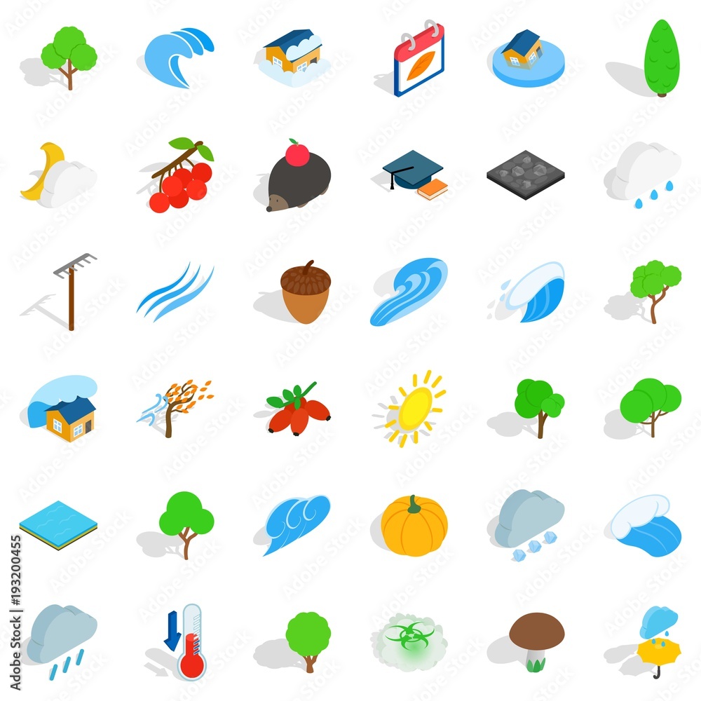 Earthly icons set, isometric style Earthly icons set, isometric style