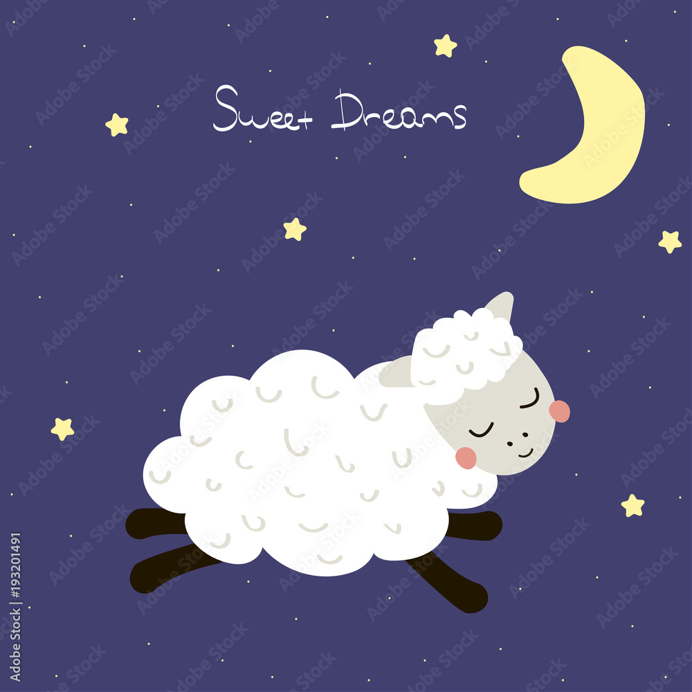 Funny little sheep with lettering. Vector hand drawn illustration.