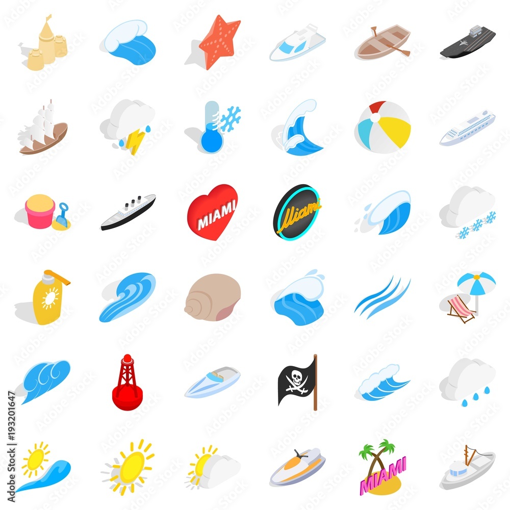 Water business icons set, isometric style Water business icons set, isometric style