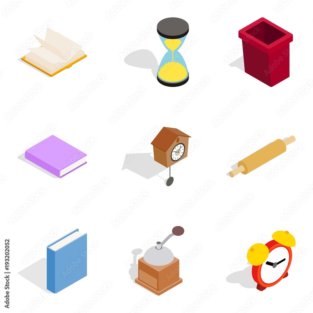 Home cosiness icons set, isometric style Home cosiness icons set, isometric style