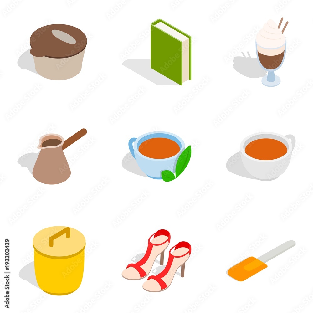 Home party icons set, isometric style Home party icons set, isometric style