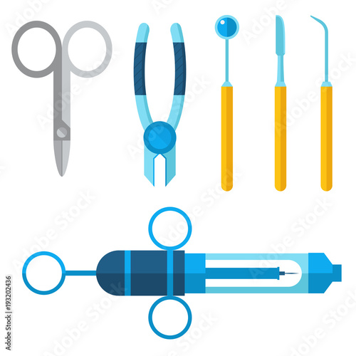 Dentist medical vector tools icons health care medicine instrument stomatology dental implantation clinic illustration.
