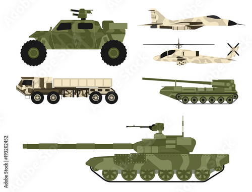 Military army transport technic vector war tanks industry technic armor system armored army personnel camouflage carriers weapon illustration.