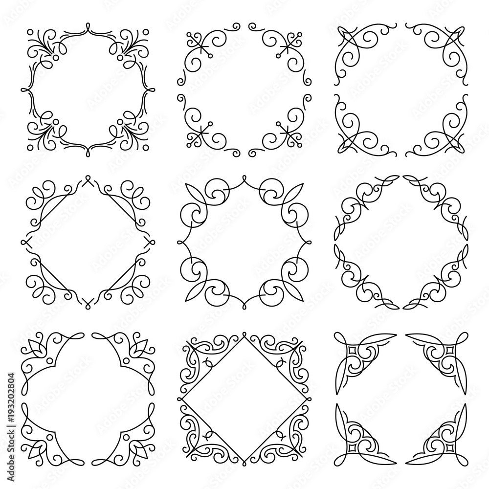 Line monogram frames set. Vector background Line monogram frames set. Vector background