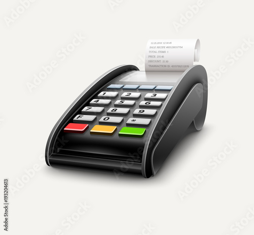 Bank terminal for payment purchases in store by credit cards
