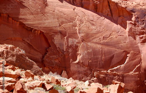 Massive rock wall in desert canyon, southern utah. 