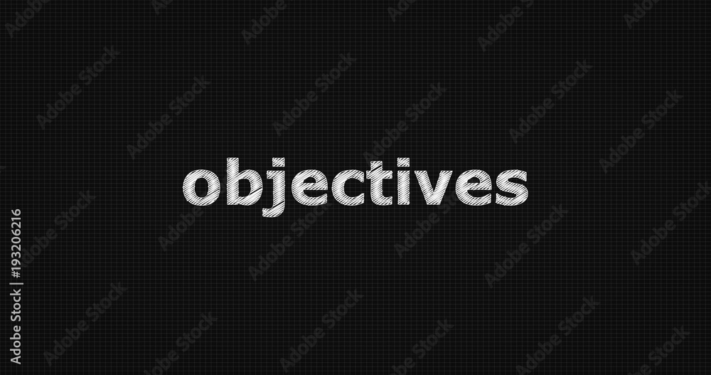 Objectives word on grey background.