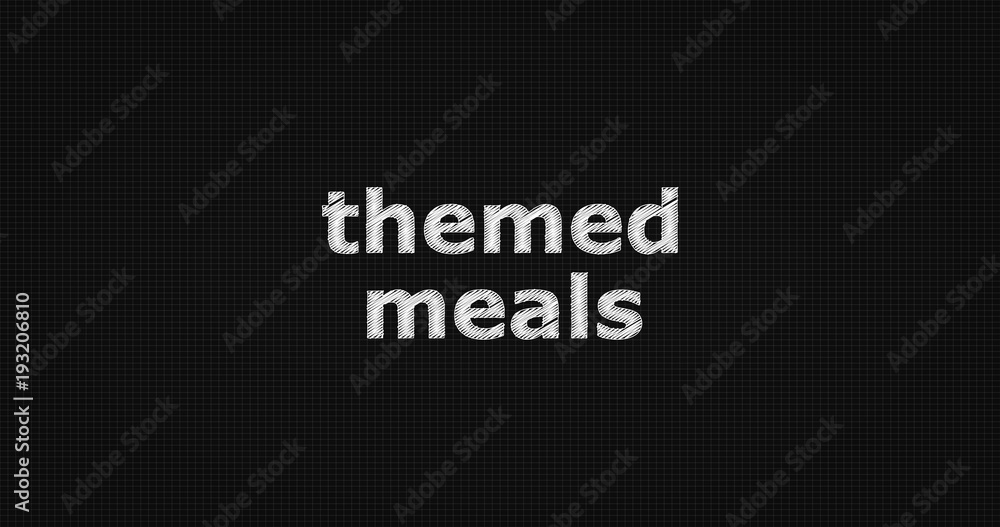 Themed meals word on grey background.