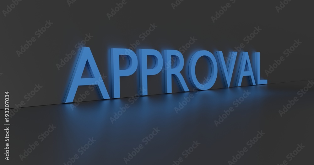 Approval word on grey background. 3D render. Approval word on grey background. 3D render.
