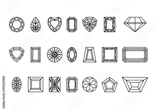 Collection of gems and gemstones. Types of diamond cutting. A set of jewels. Jewelry, jewelery and precious stones.