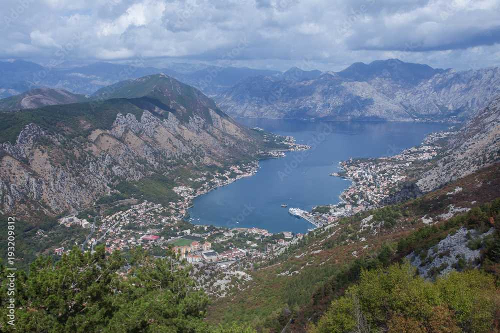 View of the Bay of Kator from the mountain. Montenegro.