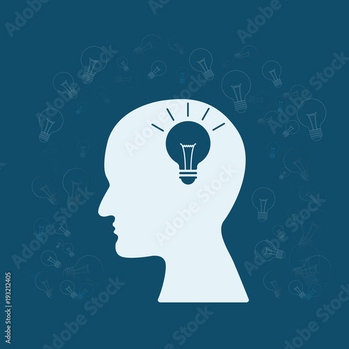 Fototapeta Naklejka Na Ścianę i Meble -  Head think with lighting bulb. Concept business of Big idea and more than idea.