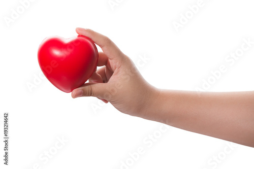 Red heart in hand on white background Clipping path