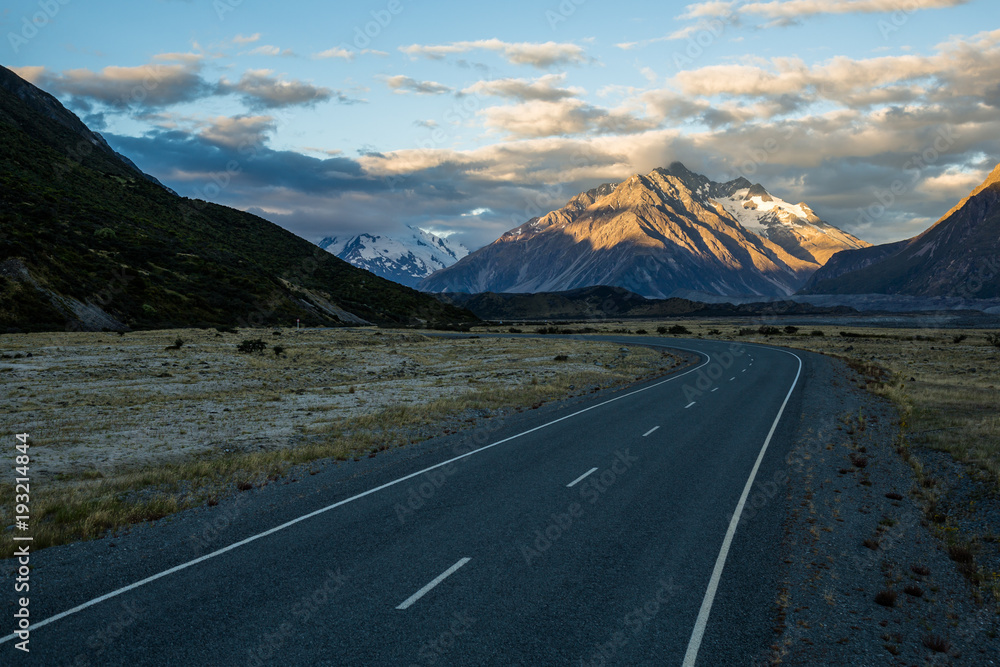Winding road in Mt Cook National Park, New Zealand