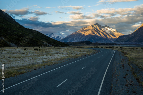 Winding road in Mt Cook National Park, New Zealand