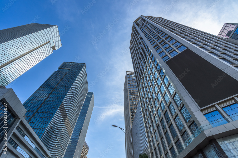 low angle view of skyscrapers in city of China.