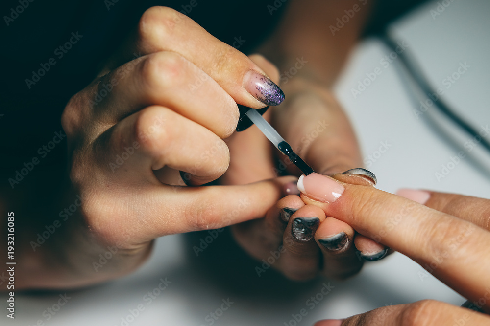 Gel nail extensions build up process