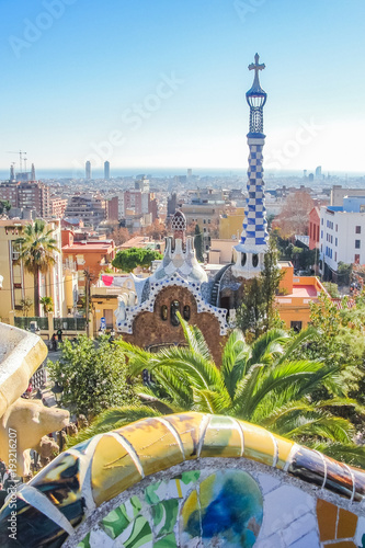 View of Barcelona from Park Guell in Spain