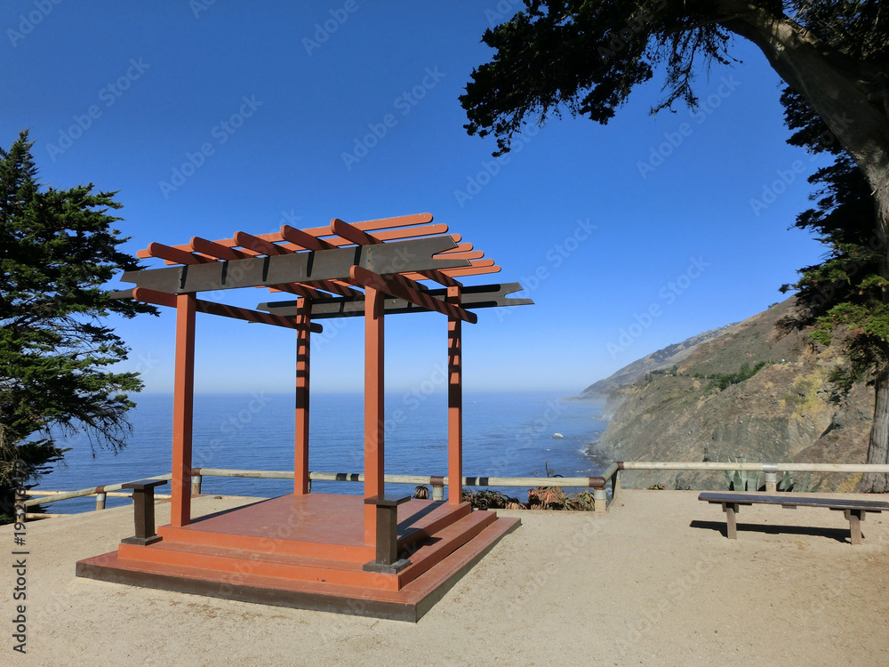 Majestic pagoda gazebo atop Pacific coast highway 1 Majestic pagoda gazebo atop Pacific coast highway 1