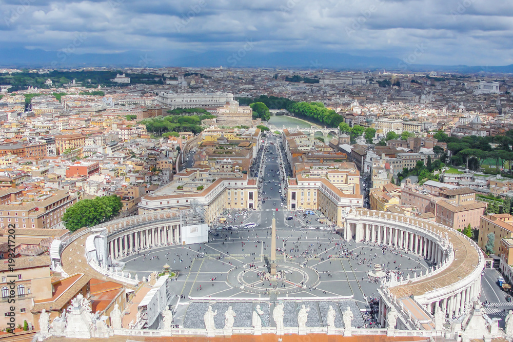 Cityscape of the Vatican and Rome from the St Peter's Basilica's Dome in Italy