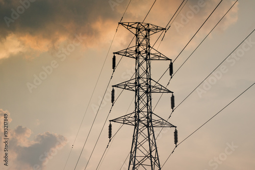 High voltage post and sky in twilight time,Electric pole