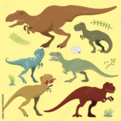 Scary dinosaurs vector tyrannosaurus t-rex danger creature force wild jurassic predator prehistoric extinct illustration