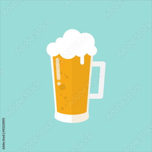 glass of beer and mug on background