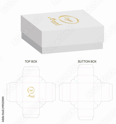 Box packaging die cut template design. 3d mock-up illustration.