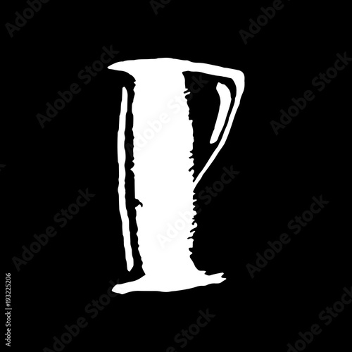 Letter P. Handwritten by dry brush. Rough strokes textured font. Vector illustration. Grunge style vintage whiskey alphabet.
