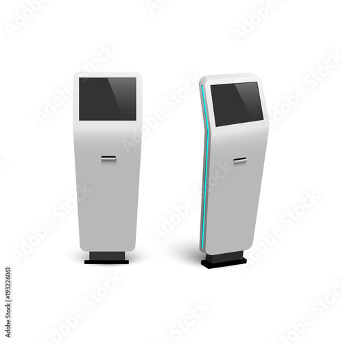 Vector modern digitat interactive information kiosks isolated on white background.