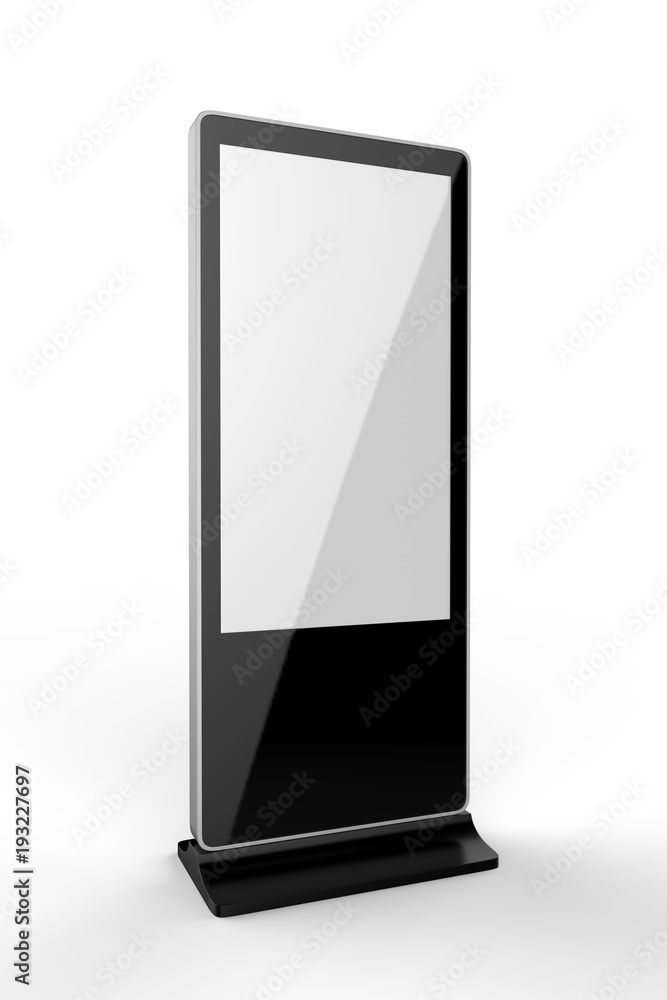 WiFi network Multi touch floor standing LCD ad display digital signage display touch monitor. 3d render illustration. WiFi network Multi touch floor standing LCD ad display digital signage display touch monitor. 3d render illustration.
