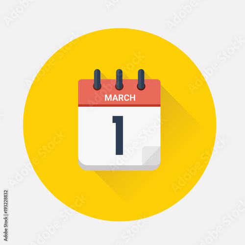 Vector of Day calendar with date March 1st, 2018