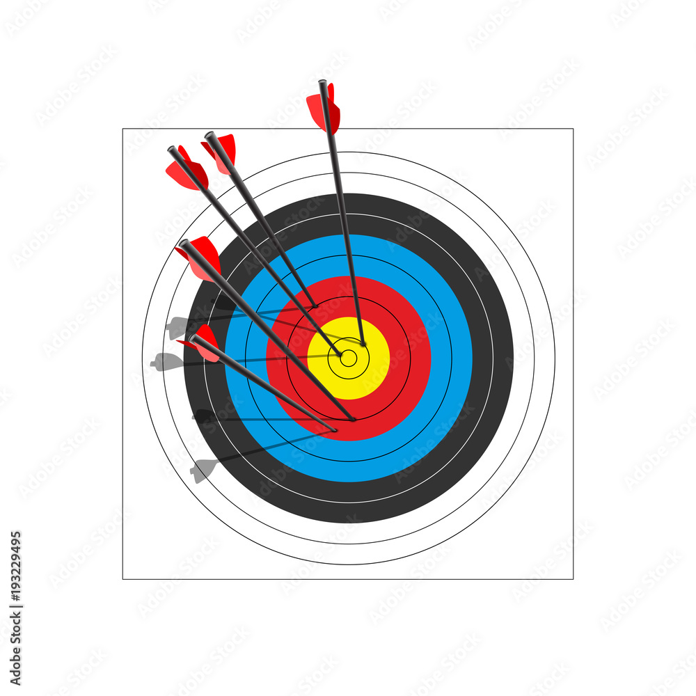Archery target with five arrows. Vector illustration. Archery target with five arrows. Vector illustration.