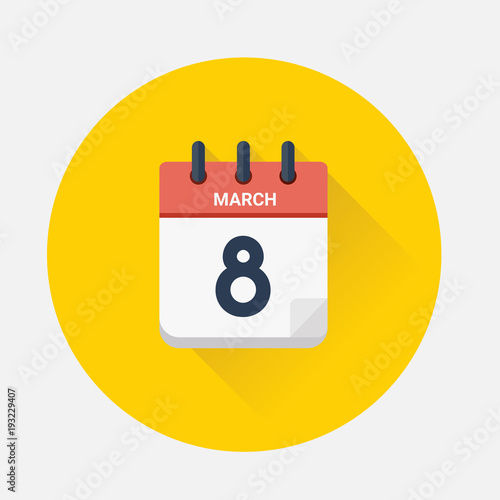 Vector of Day calendar with date March 8, 201.