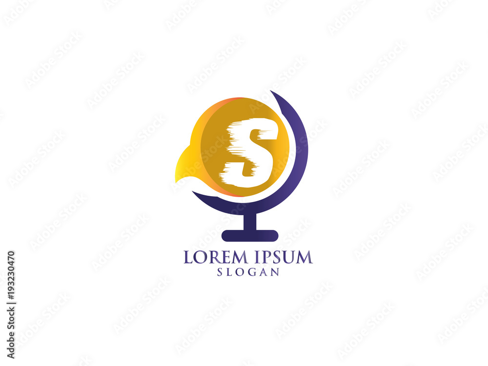 Globe icon. Globe logo. Globe symbol. Letter S. Globe on stand icon isolated minimal design. Globe icon. Globe logo. Globe symbol. Letter S. Globe on stand icon isolated minimal design.