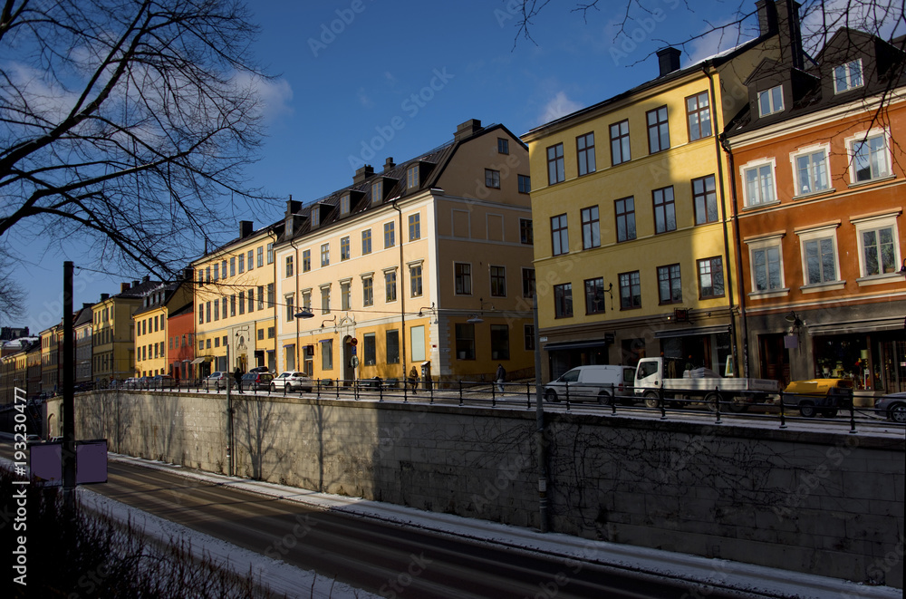 Old houses at Sodermalm in Stockholm a cold winter day